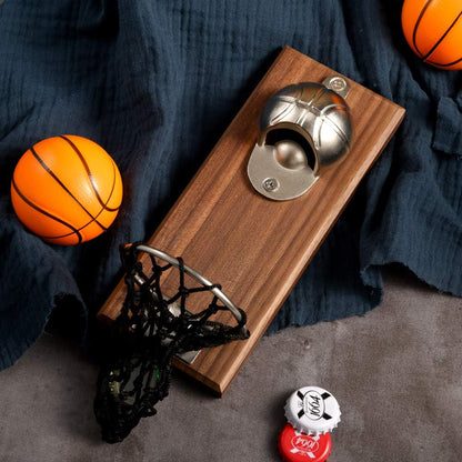 Magnetic Basketball Bottle Opener — Wall Mount with Cap Catcher