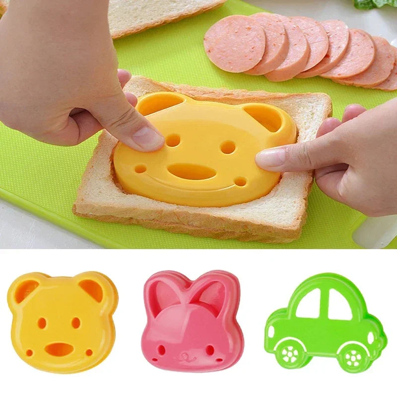 Cartoon Sandwich Cutter & Sealer Set — Bear, Cat, Rabbit & Car Shapes